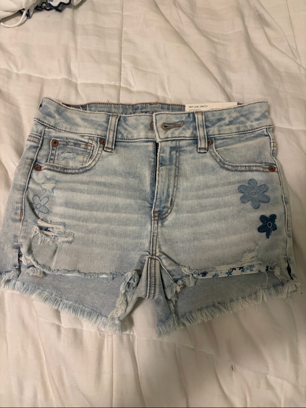 American Eagle Outfitters Light Blue Floral Patch Denim Shorts